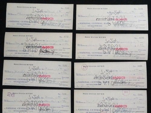 1937 Baltimore AM RADIO STATION WFBR - (10 cks) PAYMENT CHECKS - WJFK, WLIF, WJZ - Picture 1 of 5