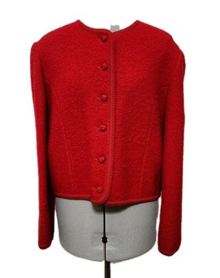 Vintage Lands End Cardigan Sweater Womens 12 Red Wool Button Up Granny Core 