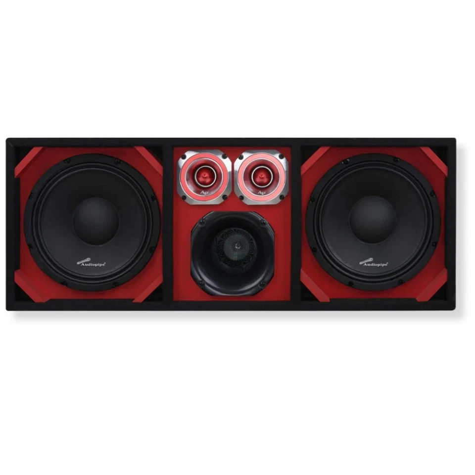 Caixa de alto-falante vermelha totalmente carregada com woofers 2x 10", drivers 6x 6", tweeters 4x 4" - Imagem 3 de 4