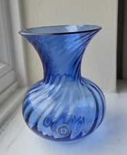 Vintage Dartington Blue Glass Vase 13cm Tall