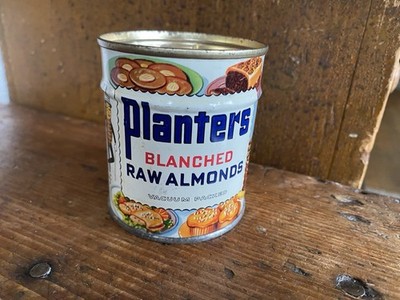 Vintage Planters Raw Almonds Tin 4 oz Full Unopened Key Wind Excellent Condition