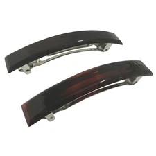 Parcelona French Bar Set of 2 Black N Shell Brown Celluloid Automatic Hair Cl...