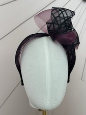 Black & Plum Fascinator Headband | Sinamay Bow Wedding Hat Races Ascot Handmade