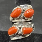 Vintage Native American Navajo Sterling Silver Coral Ring Sz 7.5