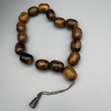 Vintage Bakelite Tesbih Worry Prayer Beads Metal Chain 16 Count Tassel Rosary