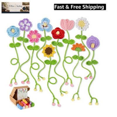 Crochet Kit for Beginners 10 Flower Bookmarks Crochet Starter Kits with Step-...