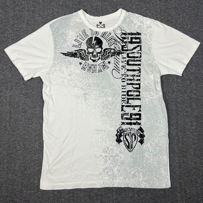 Southpole Y2K Skull Affliction Graphic T-Shirt Mens XL White Biker Grunge Skate