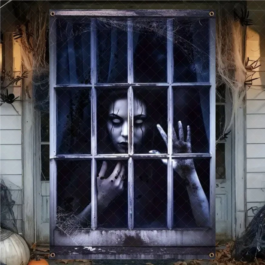 Scary Halloween window backdrop decoration