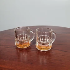 Set 2 Vintage Federal Glass MINI BEER MUG SHOT GLASS Amber Bottom MCM 1950s