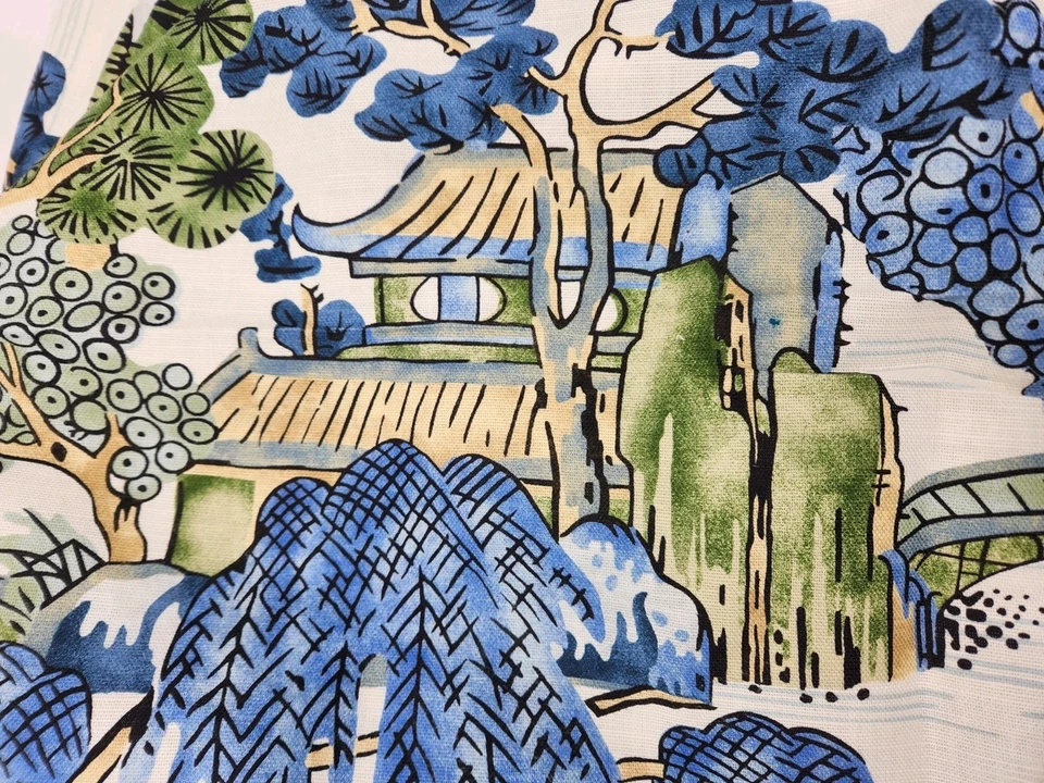 Tela estampada de lino escénica asiática con estampado grande Thibaut impresa en Inglaterra 2 yardas Foto 3 de 4