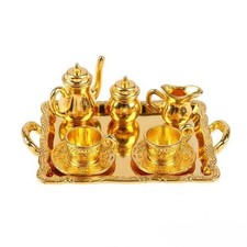Miniature Tea Set with Tray Lustrous Dollhouse Tea Service Elegant Toy for