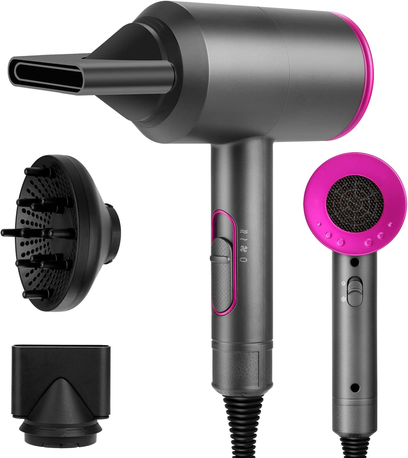 Phon Capelli Professionale 2000W Ionico con Diffusore e 2 Concentratori