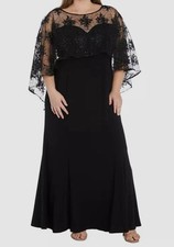 R M Richards Womens Black Illusion Embellished Capelet Dress Plus Size 16W