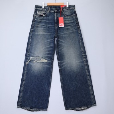 Diesel Mens Jeans D-Rise Trousers Wide Leg Low Rise Distressed