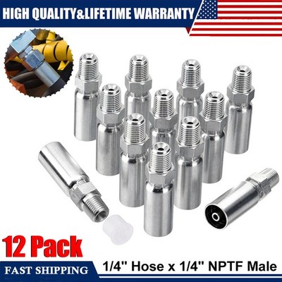 12 Pack Hydraulic Hose Fittings, 1/4'' I.D. Hose x 1/4'' NPTF Male with Protection