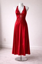 Vintage Victoria  s Secret Satin Maxi Gown Red Lace NWT Open Back Slip Dress