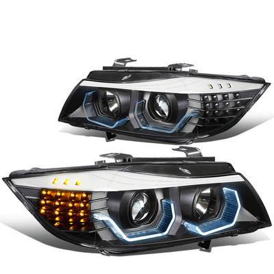 For 2005-2008 BMW 3-Series E90 4 Door LED 3D Crystal U-Halo Headlight Head Lamps