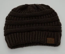 CC Beanie Tail CONFETTI Soft Stretch Cable Knit Messy High Bun Ponytail Beanie