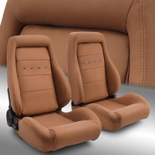 Obs Style Reclinable Pvc Leather Light Brown Universal Car Seats Pair Leftright