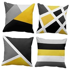 Set of 4 Throw Pillow Covers Modern 18" x 18" Pack of 4 Grey and Yellow
