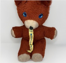 Antique Bear plush Musical Wind up stuffed Animal 10 Inch 1960 1970s Blue Eyes