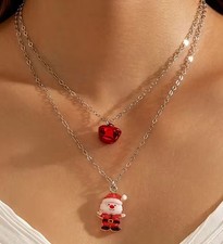Christmas Theme Santa Pendant Double Layer Necklace