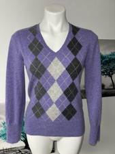 Cashmere Sweater, Apt. 9 Womens Sz L, Argyle Purple, Gray Diamond Pattern