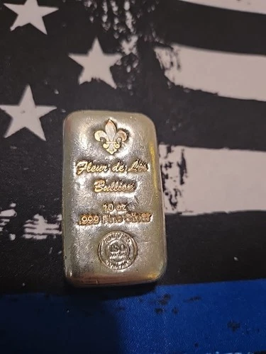 10 oz Cast-Poured Silver Bar - Fleur-de-Lis Bullion