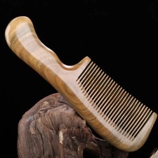 19cm Natural Green Sandalwood Comb Long Handle Electrostatic Wooden Comb for Cur