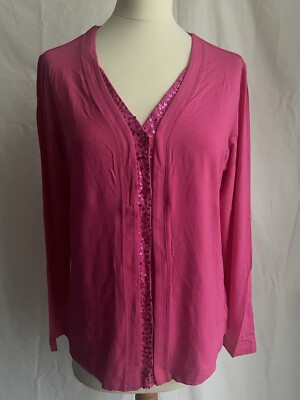 Damen Cardigan Pink Pailletten Glitzer L Elegant Schick Strickjacke 42 44