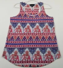 Signature Studio Tank Top Women's XL Elephants Floral Indian Scoop Stretch Thin