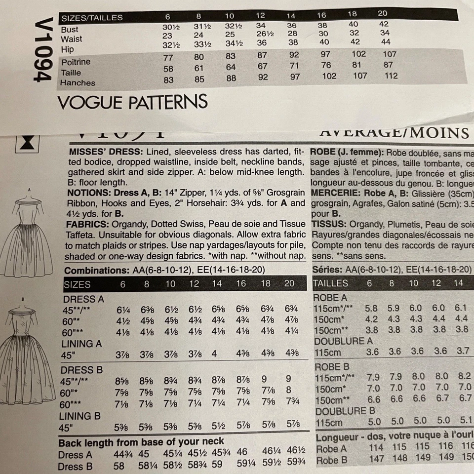 Vogue Patterns V1094 Womens Dress AA 6 8 10 12 VTG 1955 Original Design Uncut - Image 2 of 4