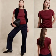 NWT Banana Republic Factory Satin Blouse Size 12 Large Bright Wine Peplum Top