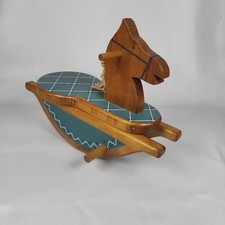 Vintage handmade wooden rocking horse seat toy painted blue cute