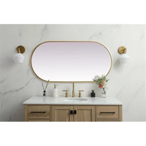 Elegant Decor Asha 24x48" Oval Modern Metal Wall-Mounted Mirror in Brass - Picture 10 of 11