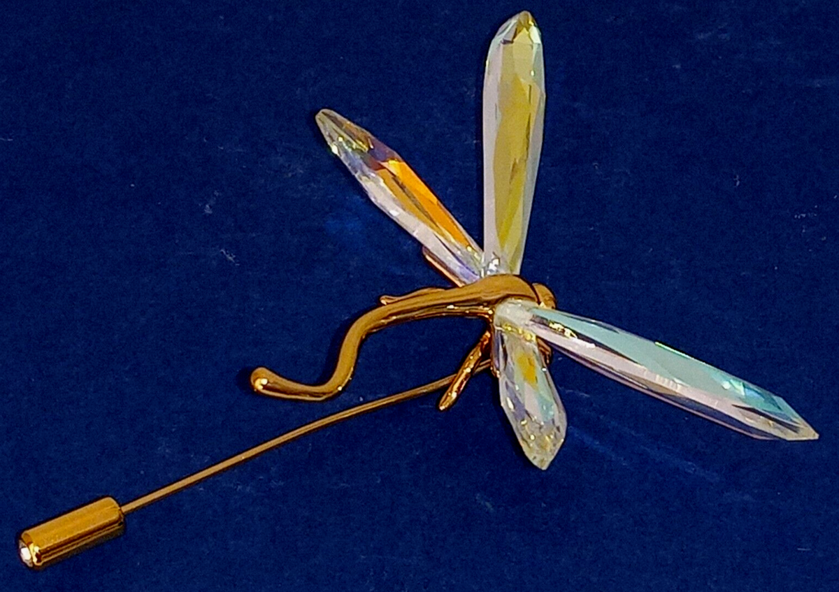 VTG SWAROVSKI DRAGONFLY AB CRYSTAL 925 STERLING GOLD PLATE STICK