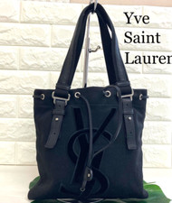 Yves Saint Laurent rive gauche KAHALA Black Canvas cotton Tote Bag Exc 5 Rare