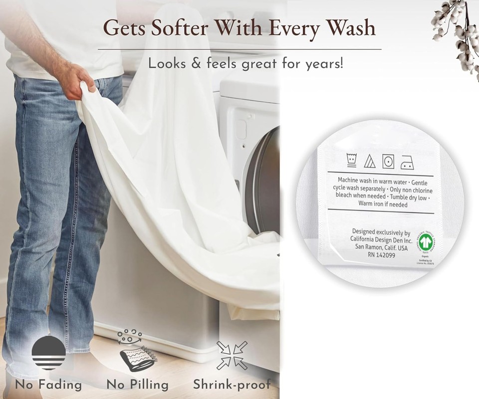 Twin XL Fitted Sheet Only, 100 Organic Cotton Percale Deep Pocket