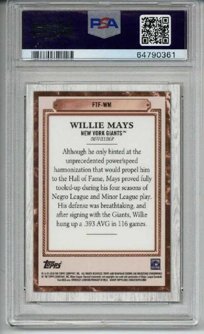 2020 BOWMAN CHROME ORANGE REFRACTOR WILLIE MAYS LE 10/25 GIANTS PSA 10 LOW POP - Image 2 of 2