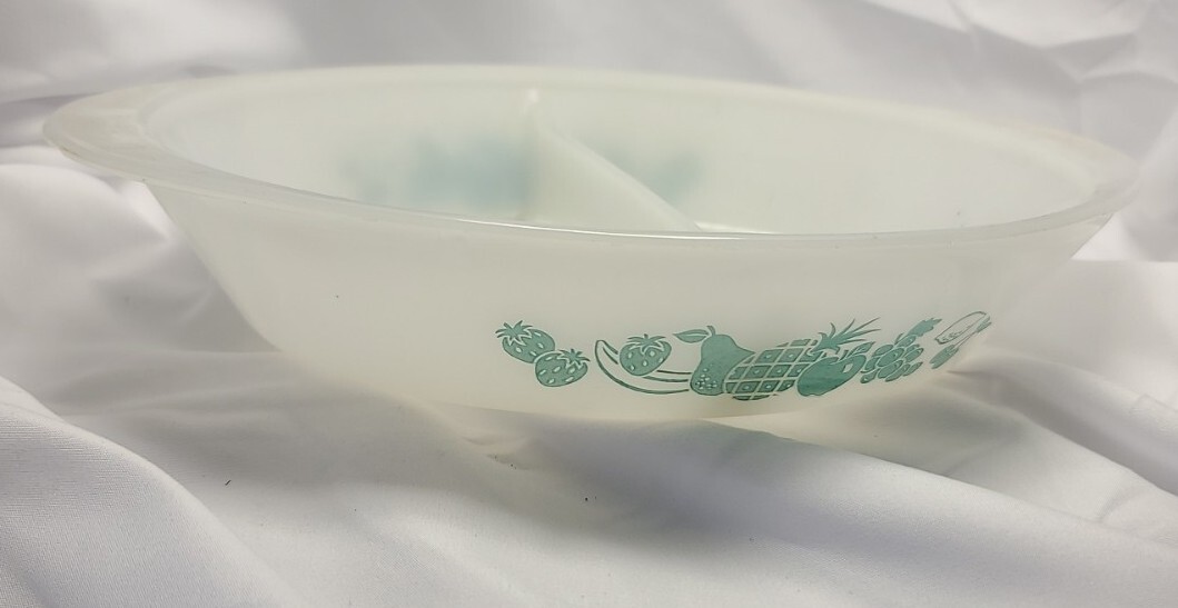 Glasbake Blue Fruit 2x8.5x12 Oval Casserole Glass Bake Dish
