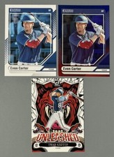 3- 2024 Donruss Evan Carter: Red Blue Holo & Base Rookie, Unleashed RC