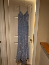 prom dress size xs, brand: juliet color: iridescent blue only worn once