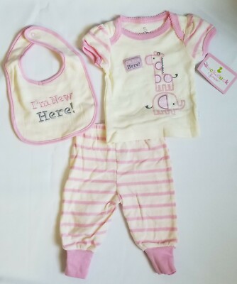 DuckDuckGoose 6-9M Baby Girl Infant 3PC Clothing Outfit Set Cute Shirt Pant Bib
