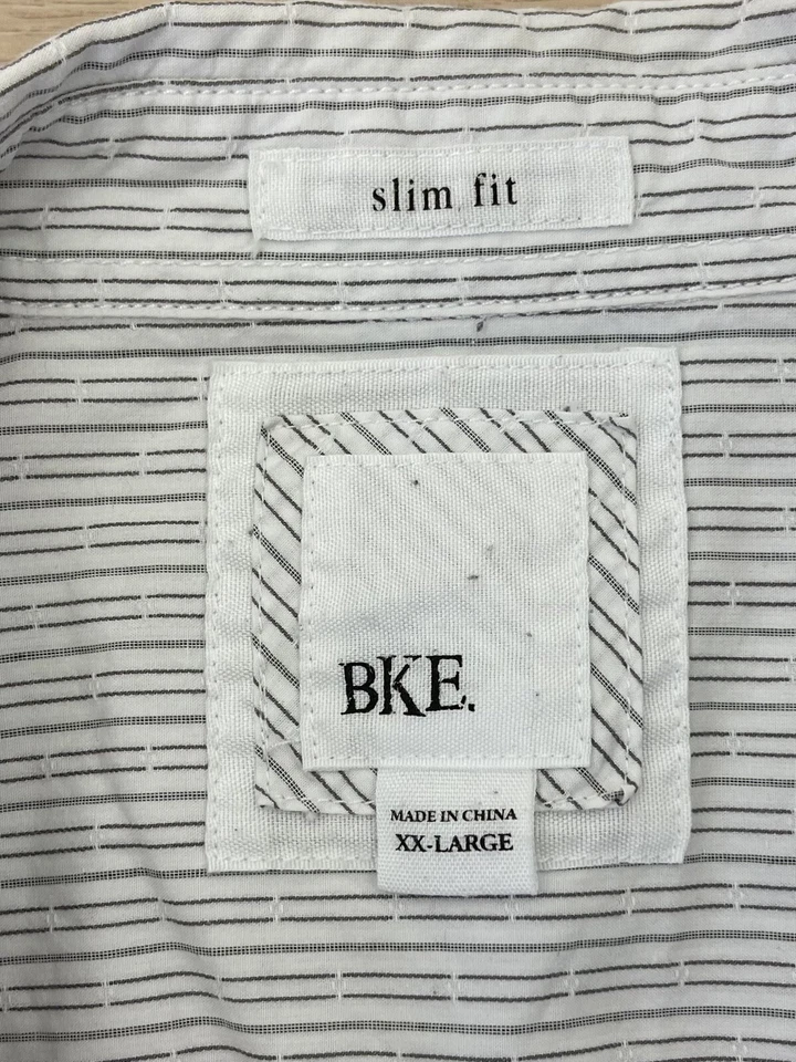 Camisa BKE Para Hombres 2XL Calce Ajustado Rayas Manga Larga Abotonada Algodón Blanco Gris  Foto 4 de 4