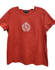Lauren Ralph Lauren Womens T-Shirt Large Orange Embroidered Logo Short Sleeve