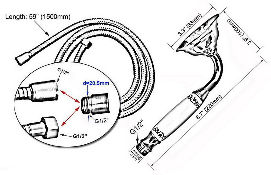 Weirun 59-Inch Stainless Steel Handheld Shower Hose – Antique Brass Finish With Brass Connectors & EPDM Inner Tube