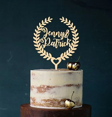MANSCHIN LASERDESIGN Bouchon à gâteau bois mariage personnalisé cake topper figurine prénom au choix fleurs