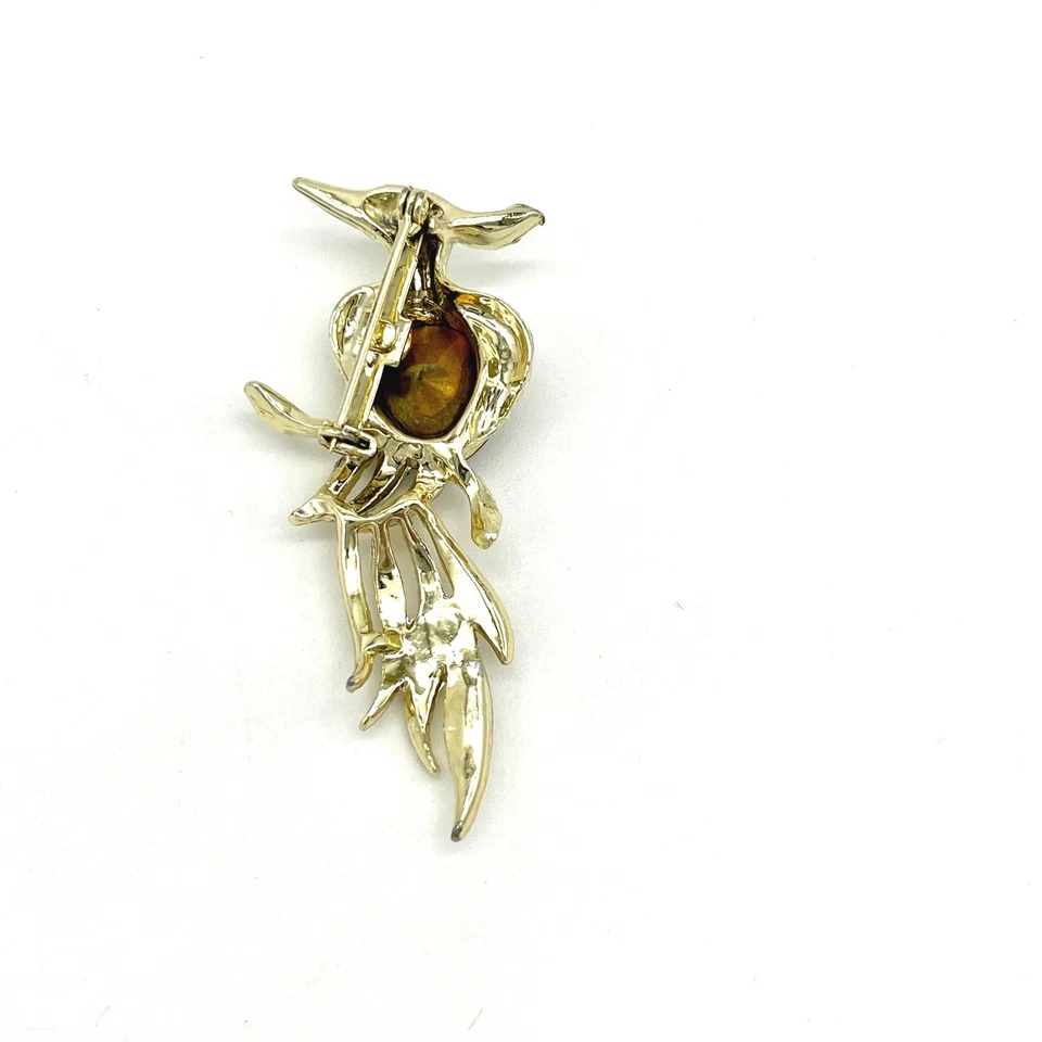 Broche Pájaro Verde Esmeralda Estrás Tono Dorado Declaración Prendedor Joyería Foto 3 de 3