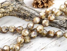 10x8mm Blended White Opal Picasso Faceted Bicone Czech Glass Beads 15 Beads