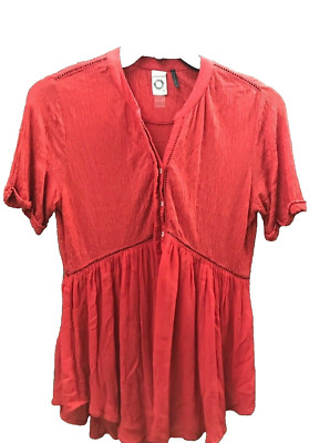 Anthropologie Akemi + Kin Veria Swing Babydoll Peasant Boho Top orange/rust XS